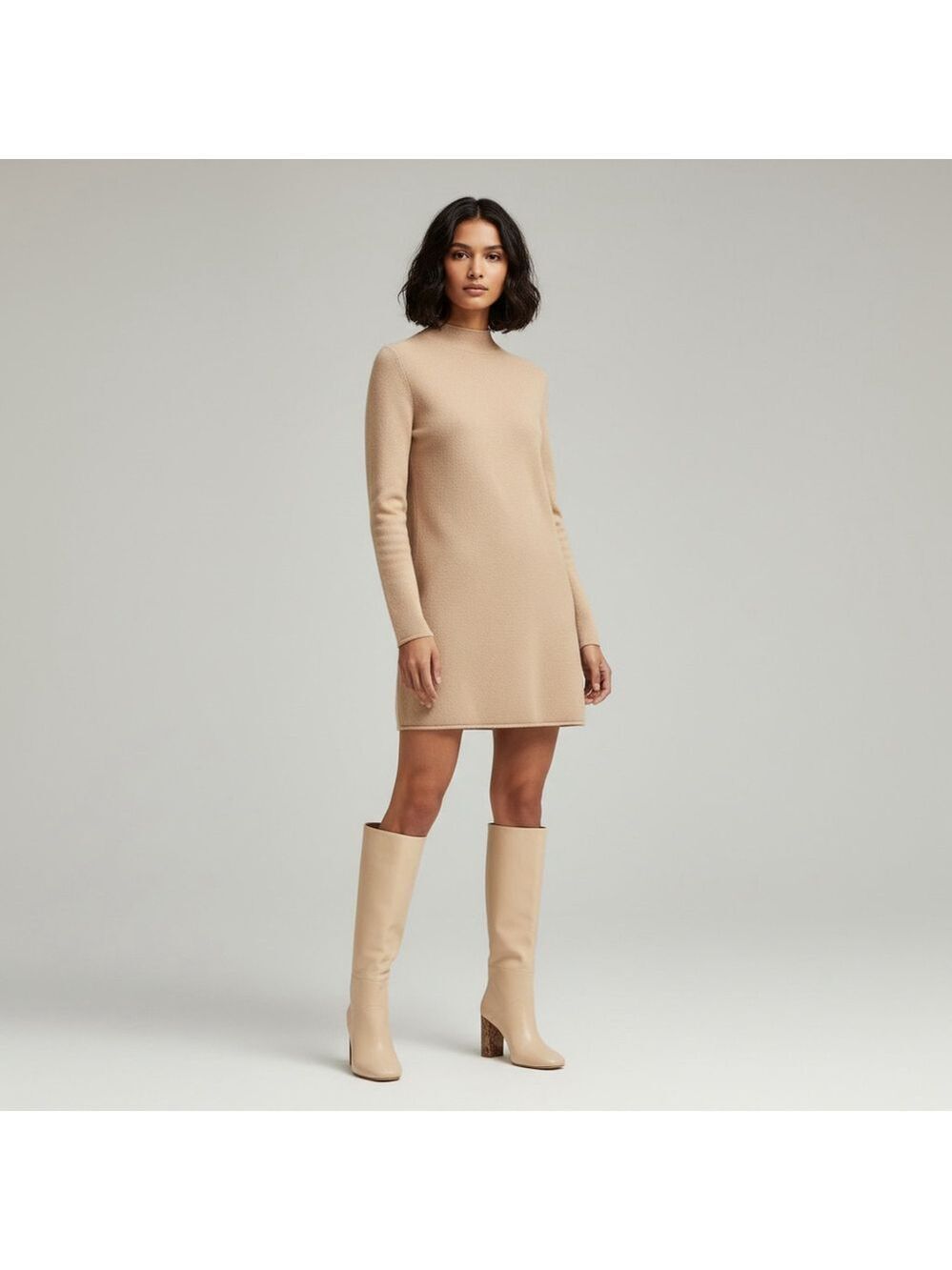 MANGO Cream Leather Knee High Boots, animal print 8.5 Office Siren, Minimalist